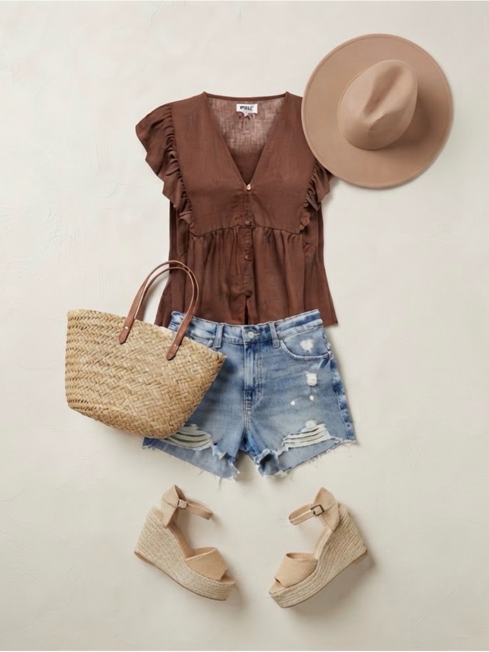 Rust Brown Ruffle Sleeve Button-Front Women’s Top - Picture 3 of 5
